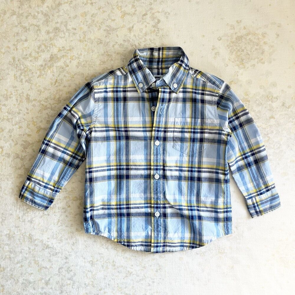 Janie and Jack Baby Boy Size 18-24M Blue Plaid Button Down Long Sleeve Shirt